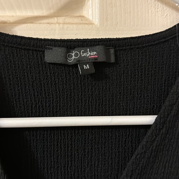 Black Button Front Fitted Puff Sleeve Skater Dress - Picture 3 of 8